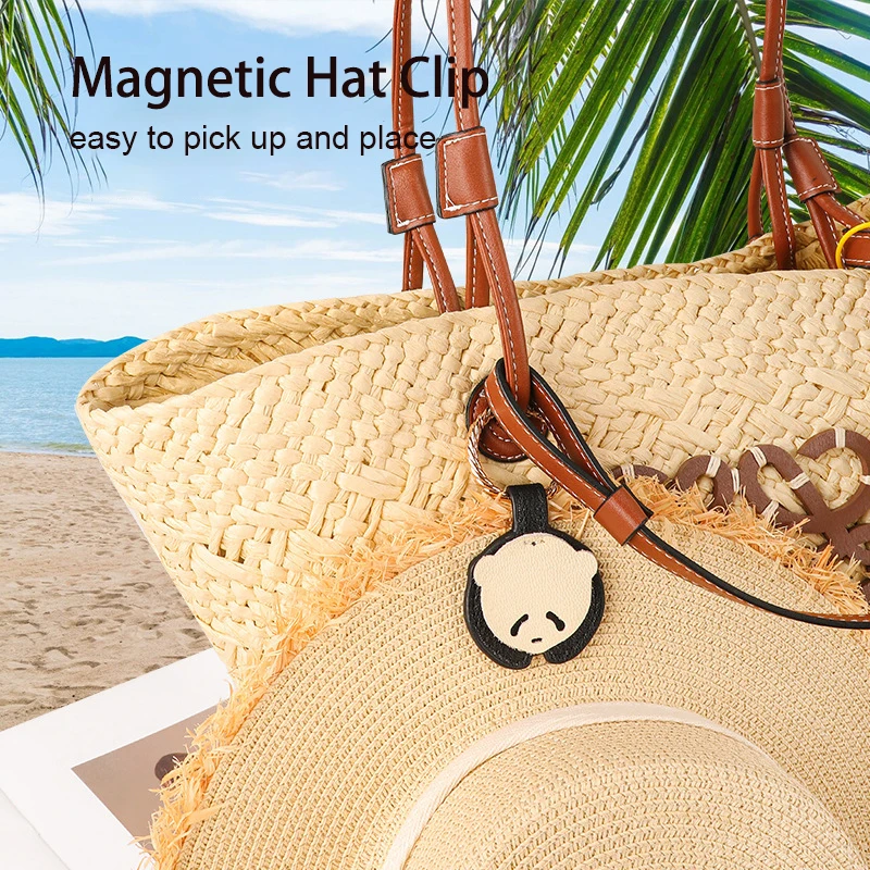 Magnetic Hat Clip for Travel On Bag Backpack Cute Panda PU Leather Hat Holder Hands-free Magnet Hat Keeper Clip for Handbag