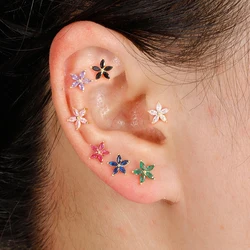 1pc Cute Mini Flower Stainless Steel Zircon Small Stud Earrings For Women Screw Back Cartilag Piercing Earring Wedding Jewelry