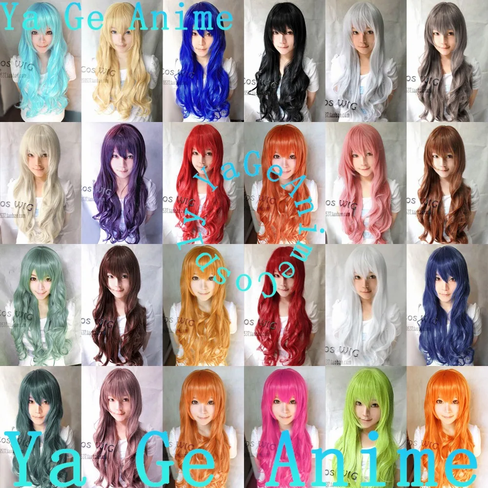 Yage Anime Cross-border 80cm Long Curly Daily Cosplay Wig Multi-color Thick Curly Hair Universal Ready Stock