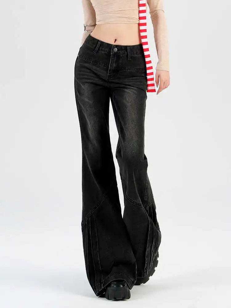 

2025 Autumn Winter Women Dark Academia Low Rise Flared Denim Pants Bell Bottom Y2k Baggy Bootcut Jeans Kpop 2000s Harajuku Goth