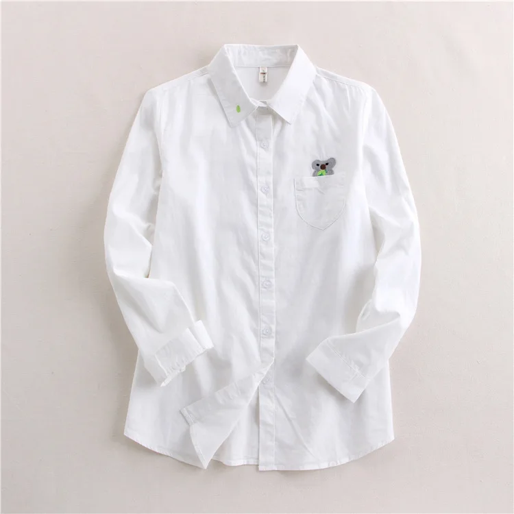 New Summer Cotton Short Sleeve Shirt Lapel Bear Embroidery Top Mori Girl Casual Sweet Academic Loose Blouse 2024 Autumn T46751QC