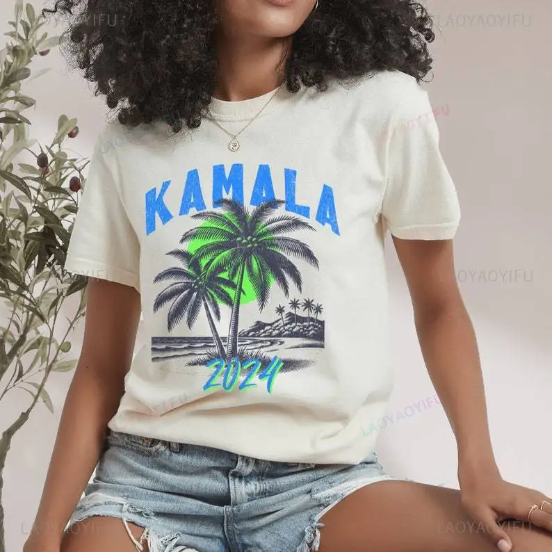 Kamala Coconut Tree Printed T-shirt You Think You Just Fall Out of A Coconut Tree Woman High Quality Cotton Shirt Ropa Hombre