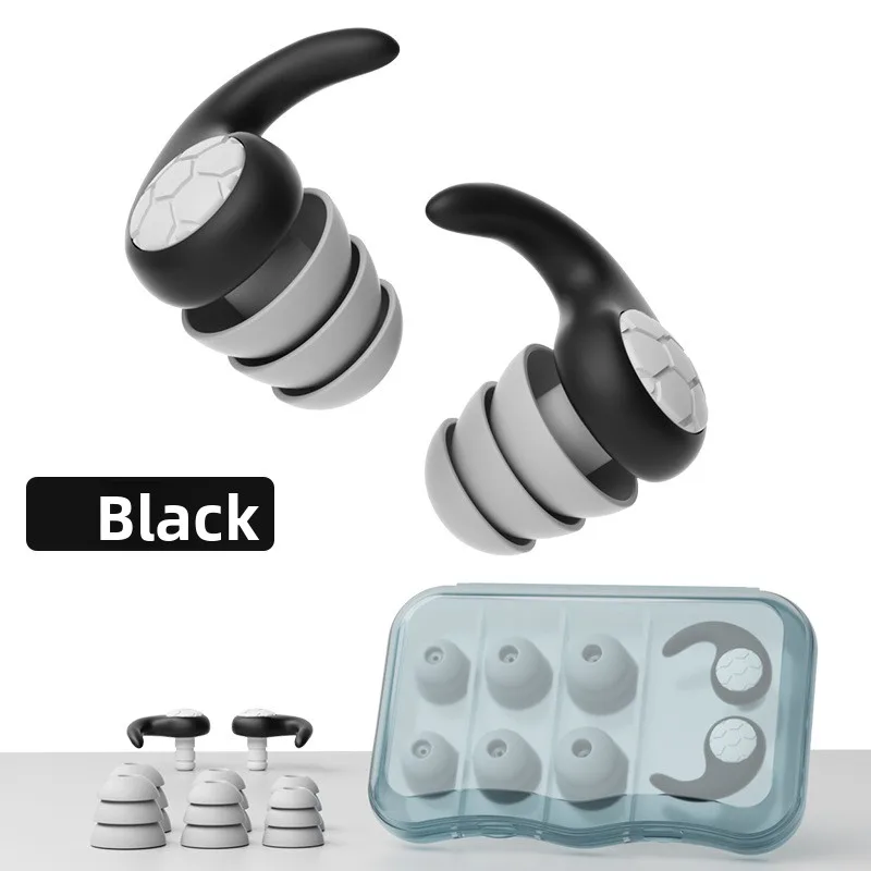 3 Layer Silicone Noise Reduction Earplugs, Waterproof Soundproof Reusable Hearing Protection for Swim Sleep Study Men Women