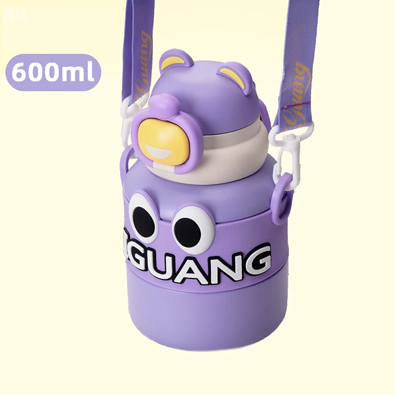 แก้วเก็บความร้อนสําหรับเด็กขนาด 600 มล. 316 สแตนเลสการ์ตูนน่ารักถ้วยน้ําฝาคู่