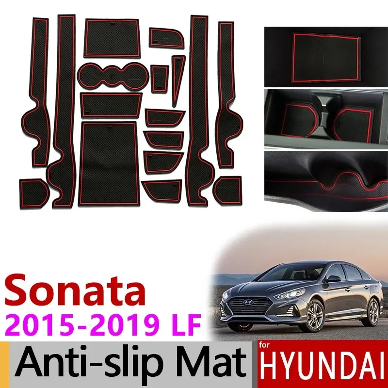 

Anti-Slip Rubber Mats Gate Slot Cup Mat for Hyundai Sonata LF 2015 2016 2017 2018 2019 17pcs Accessories Stickers Car Styling