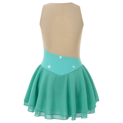 Imagen 2 del producto Niños Niñas malla Rhinestone gimnasia leotardo puesta en escena vestido de patinaje artístico gasa patinador trajes de competición de baile