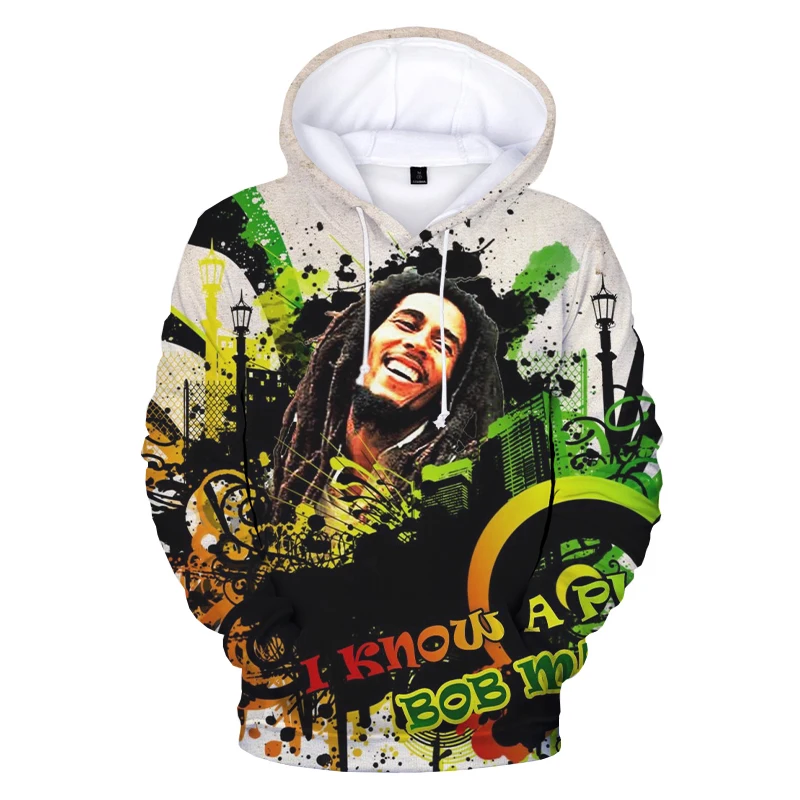 New Bob Marley 3D Hoodies Singer Harajuku Streetwear Hooded Sweatshirts Men Women Fashion Casual Long Sleeve Hip Hop Pullover