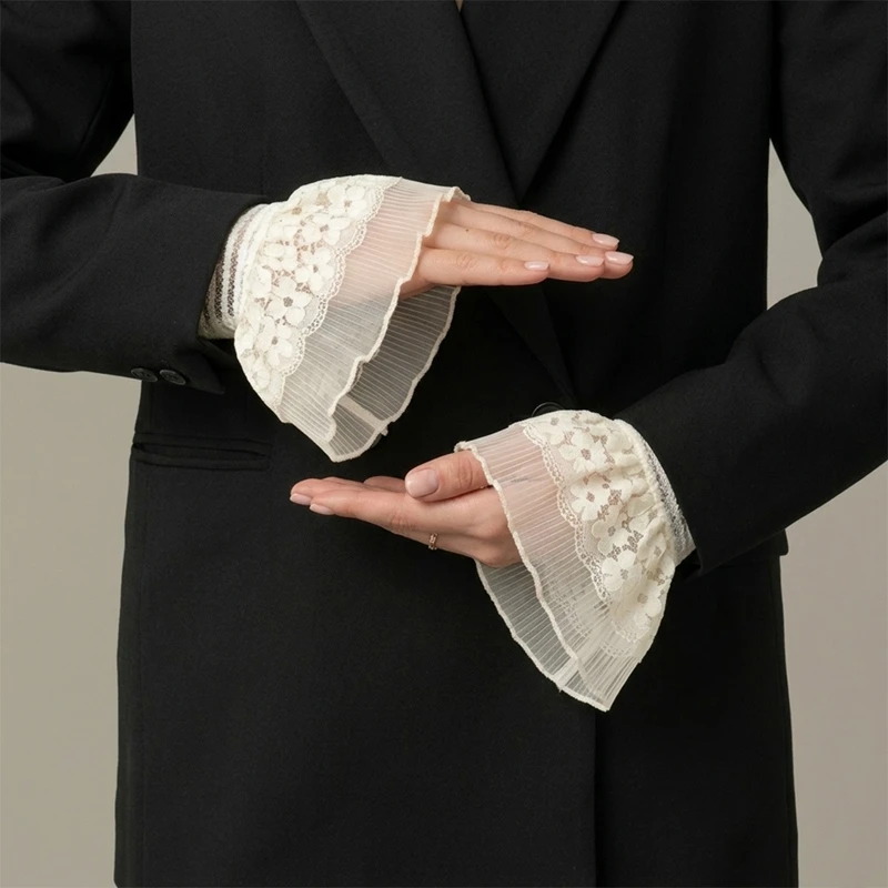 Elegant Mesh Flared Fake Sleeves Sweater Layering Detachable Shirt False Cuffs Decorative Wristbands Cosplay Party Accessories
