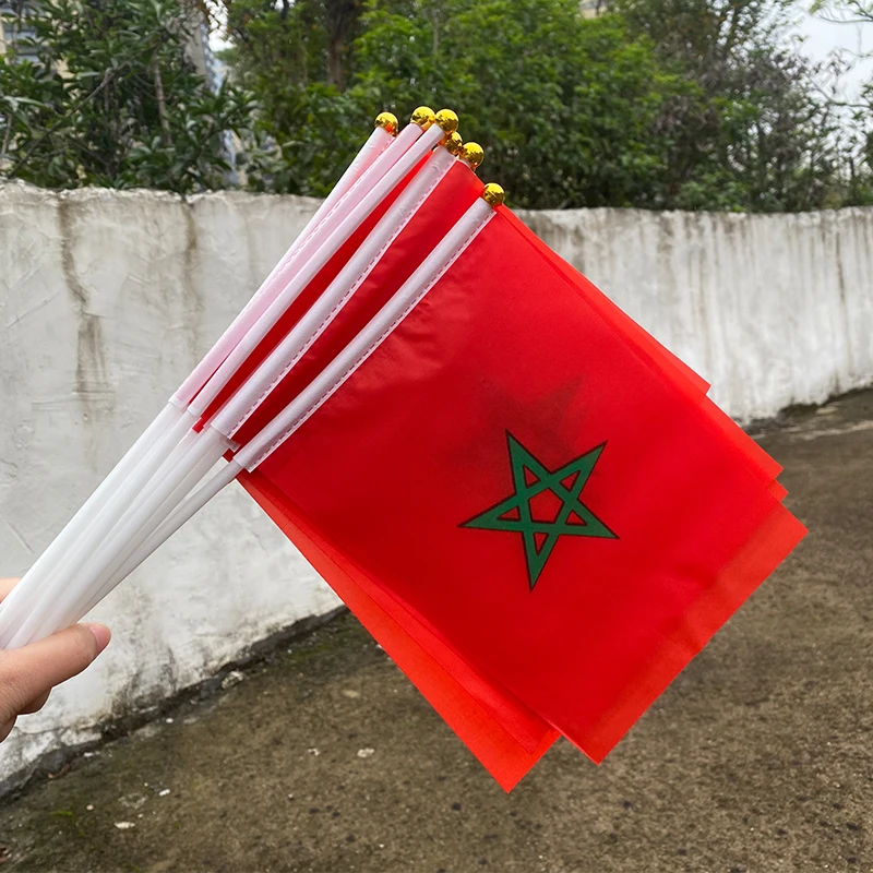 xvggdg  100pcs  14 * 21cm    morocco hand  flag   morocco Hand Waving National Flag