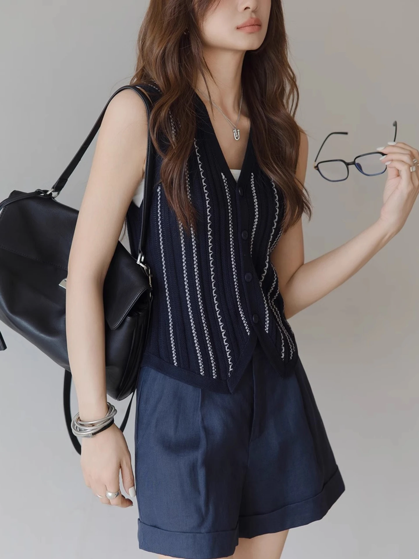 شيك الكورية Sle مريحة زر واحد Svel الطبقات أعلى V-Ne سترة مشغولة من الصوف الصيف Faion المرأة سترة