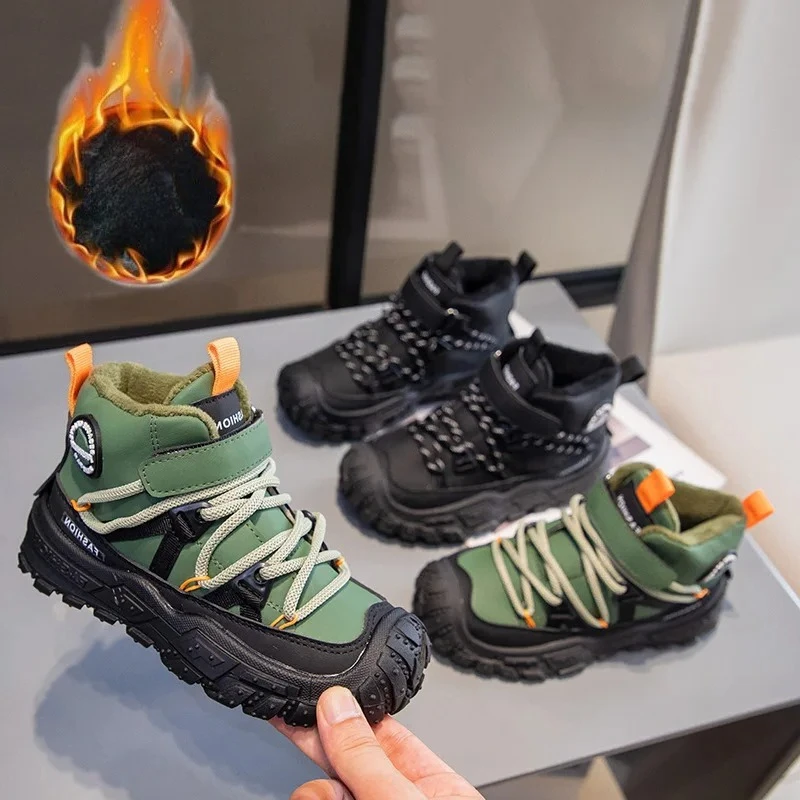 

Luxury Brand Children Sneakers Winter Fur Warm Snow Shoes Kids Boy Sport Casual Shoes Fashion Non-slip Girls Cotton-padded Shoes