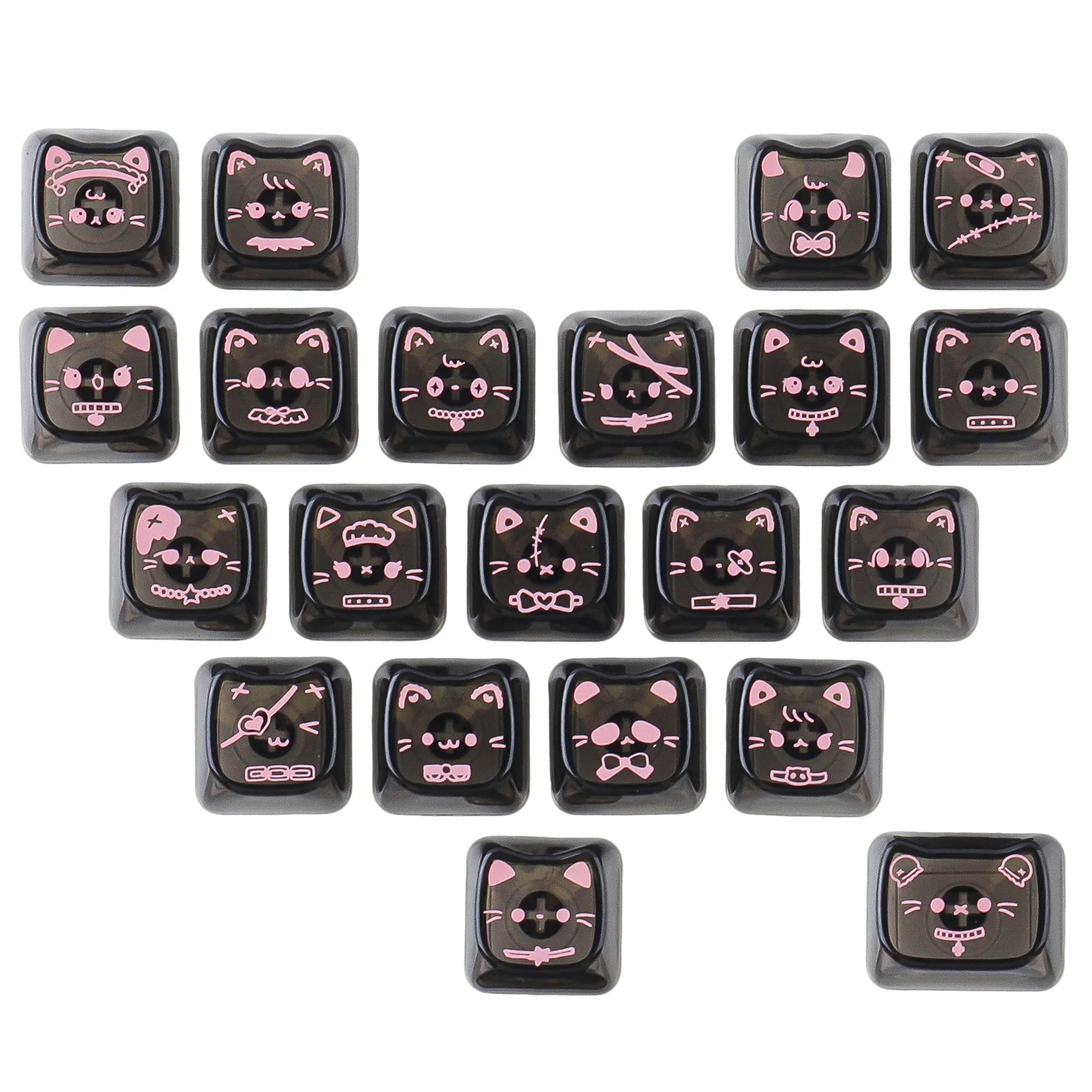 

Y2K Abi Style Love Heart Black Transparent MAO Profile 21-Key Set PC Keycaps for Mechanical Keyboard