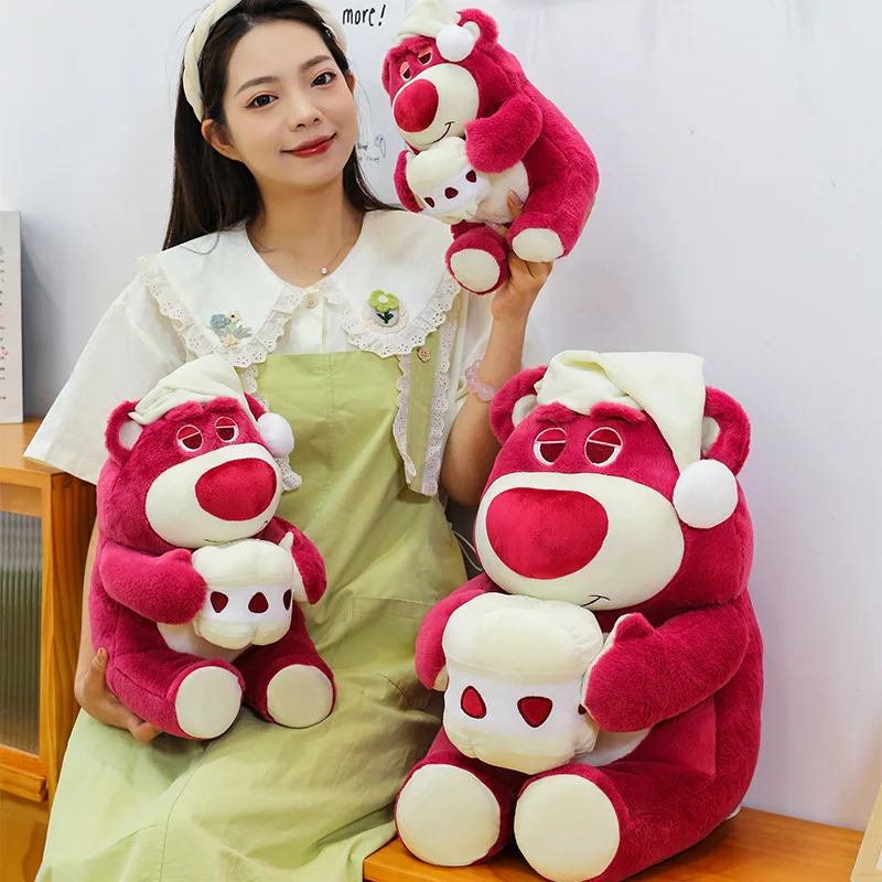 Kawaii ألعاب من نسيج مخملي لطيف الفراولة الدب محشوة دمية الكرتون كعكة تيدي بير قبعة النوم محبوب وسادة هدية للأطفال عيد ميلاد