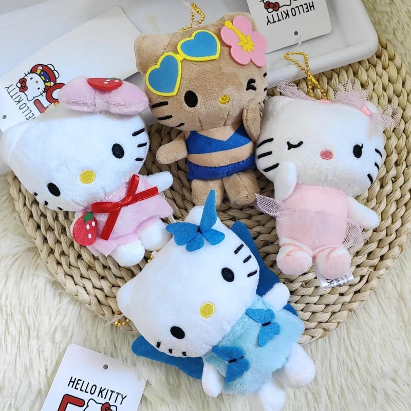 

Anime Stuffed Ballet Dress Kitty Cat Blue Butterfly Plush Toy Pendant Sanrio Strawberry Swimwear KT Handbag Decor Pendant Doll