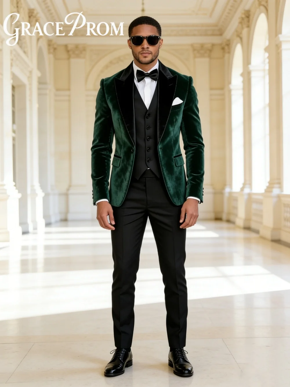 

Fashion Green Velvet Mens Suit Set Classic Double Breasted Suit Set Includes Jacket Pants For Office Performance Banquet