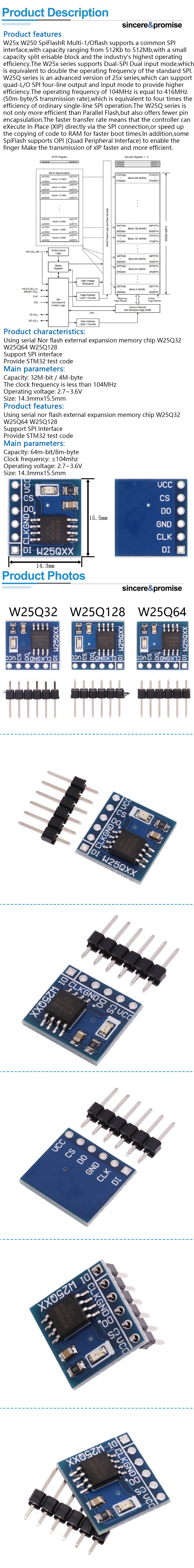 W25Q32 32Mbit / W25Q64 64Mbit / W25Q128 128Mbit 8MByte FLASH NorFlash Speichermodul SPI-Schnittstelle BV FV-Modul für STM32 – Detail 3