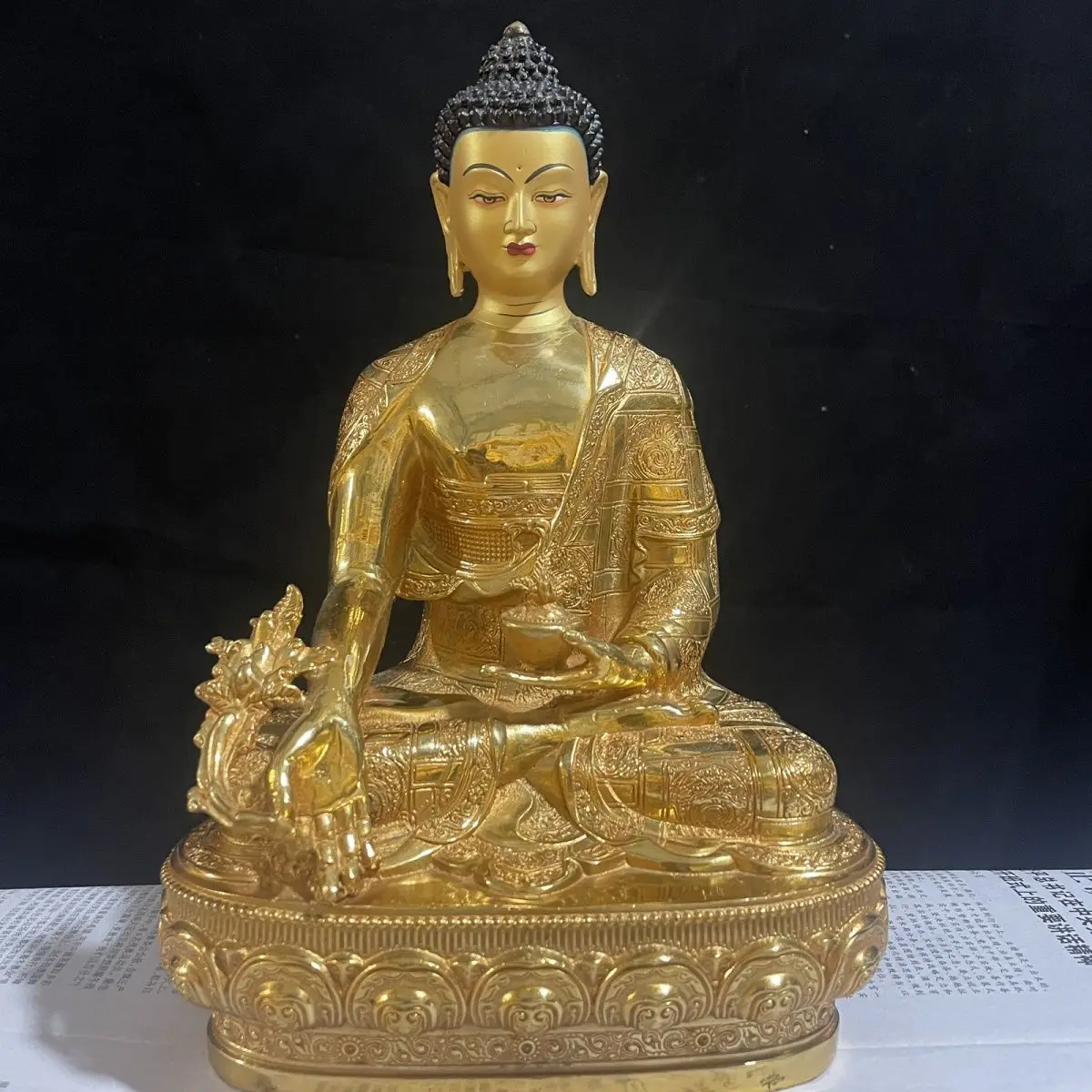 Pure copper tantra Buddha statue, one foot pure copper gilt pharmacist Buddha, home decoration offering ornament