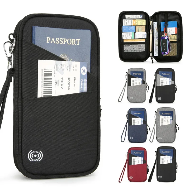 Porte-passeport familial et portefeuille de voyage, étui à fermeture éclair pour femmes et hommes, blocage RFID, document de voyage