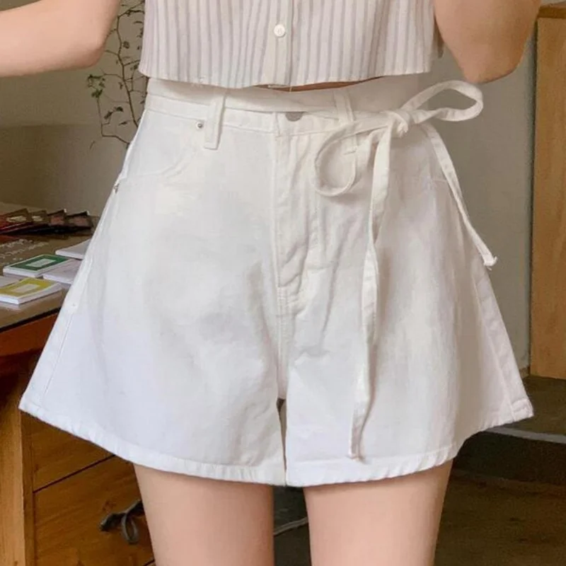 REALEFT الصيف خمر الدانتيل متابعة المرأة الدنيم السراويل 2025 جديد عالية الخصر الكورية عادية فضفاض ألف خط جينس قصير السراويل الإناث #3