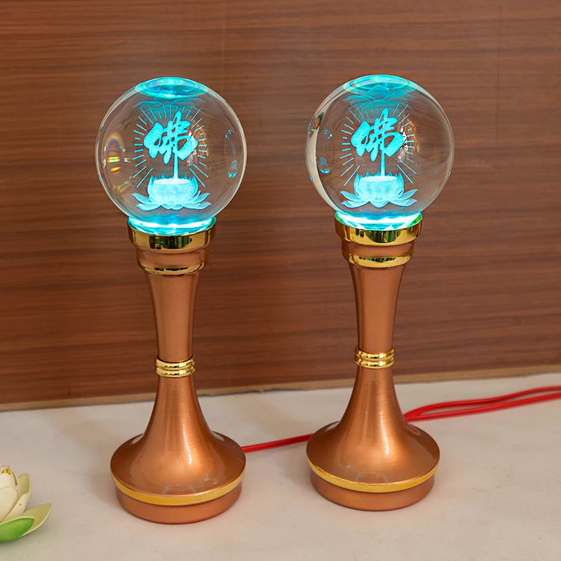 

Wholesale Buddhist supplies HOME family Protection 2PCS HOME Temple shrine enshrine worship Buddhist crystal lotus color lamp