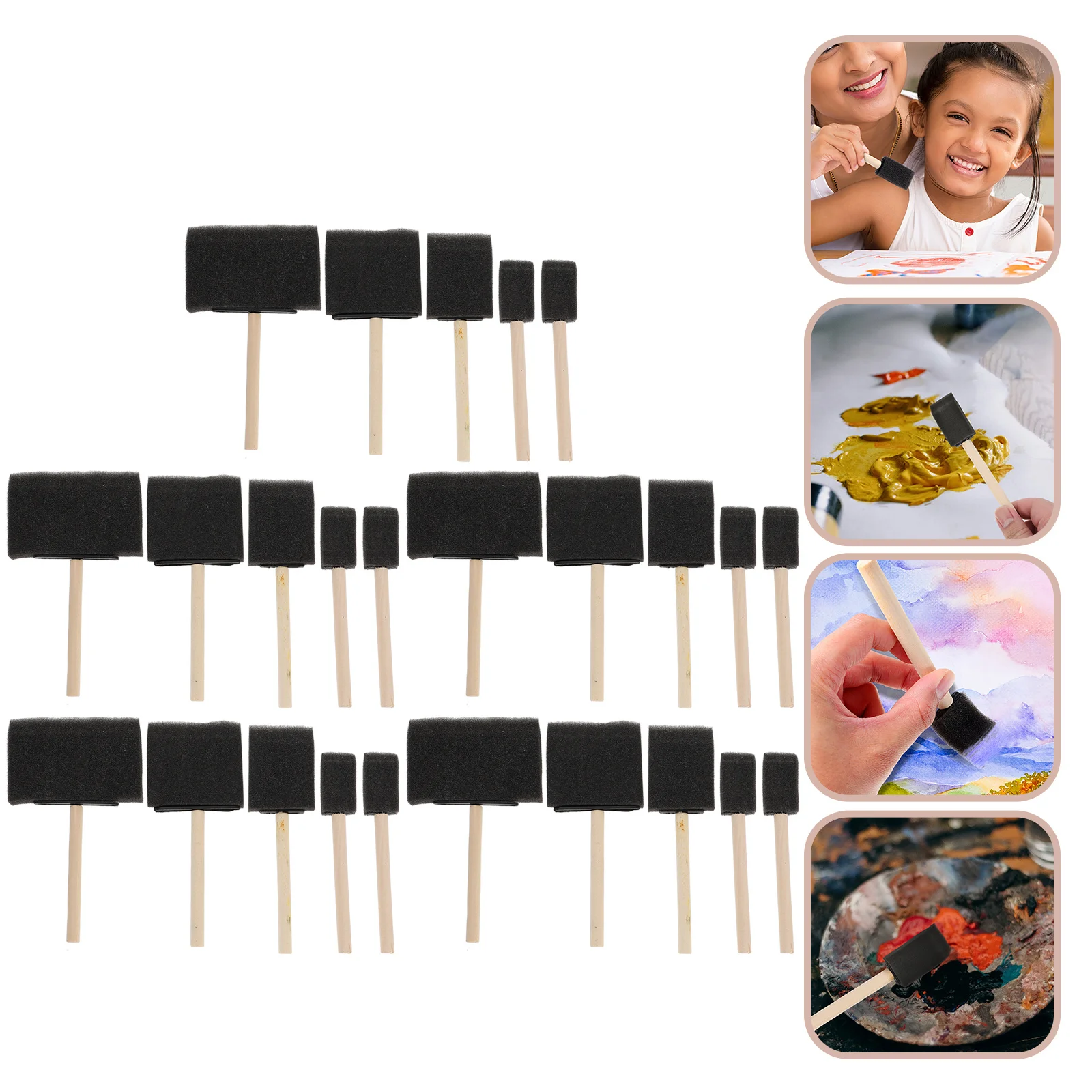 

25Pcs Sponge Painting Brush with Wood Handle for Children Creative Drawing Coloring Kit Ideal for School Home Art Projects