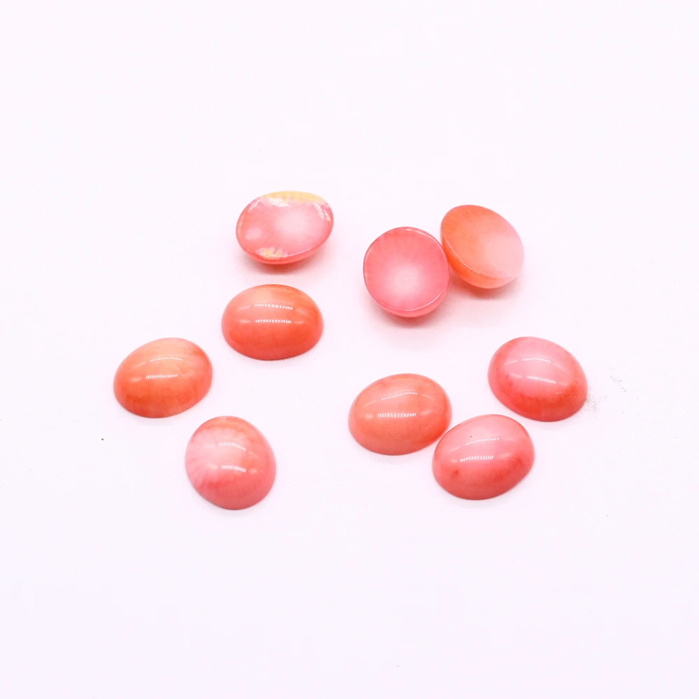 2pcs/bag Fashion Pink Coral Non Porous Beads Oval Flat Back Charm DIY Ring Inlaid with Loose Beads Necklace Pendant Accessories