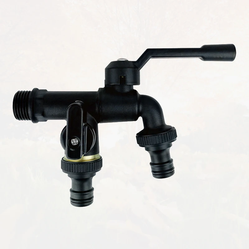 1/2 Inch Outdoor Faucet GardenBlack Brass Garden Hose Faucet Outdoor Anti-Freeze Bibcocks with Dual Outlet for Washing Machine