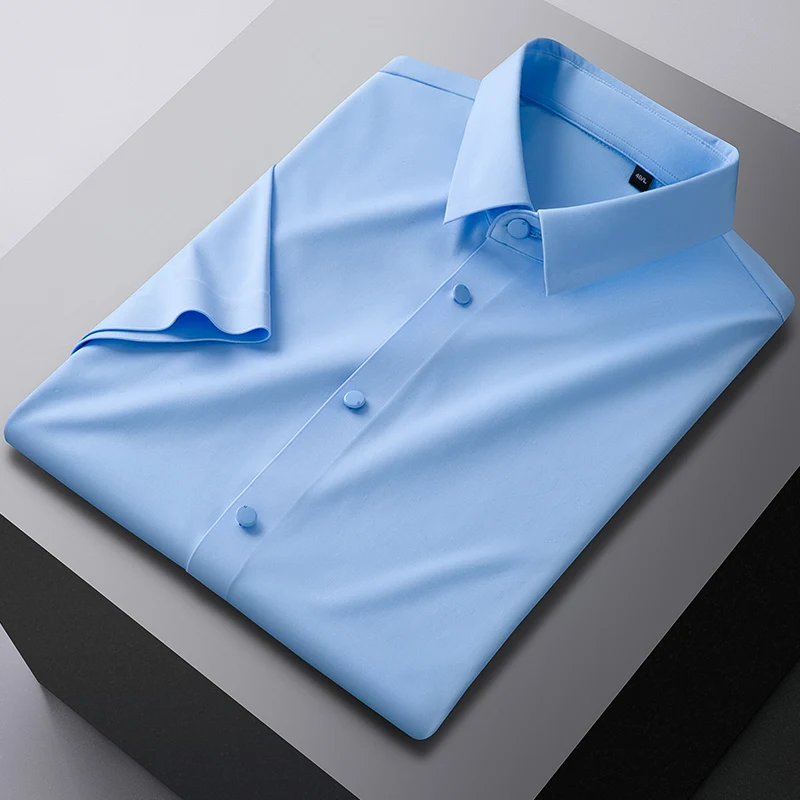 Camisas antiarrugas de alta elasticidad para hombres, camisas de vestir de manga corta para hombres, blusa ajustada para negocios sociales, camisa