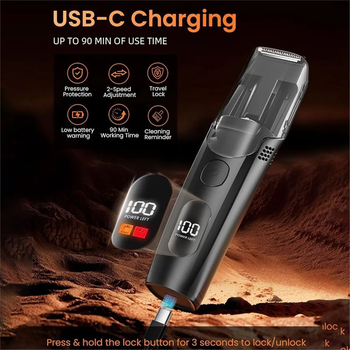 FUA@ Vacuum Beard Trimmer for Men with 20 Length and Styles Adjustable, Built-in Vacuum Trimmer for Mustache, Sideburns