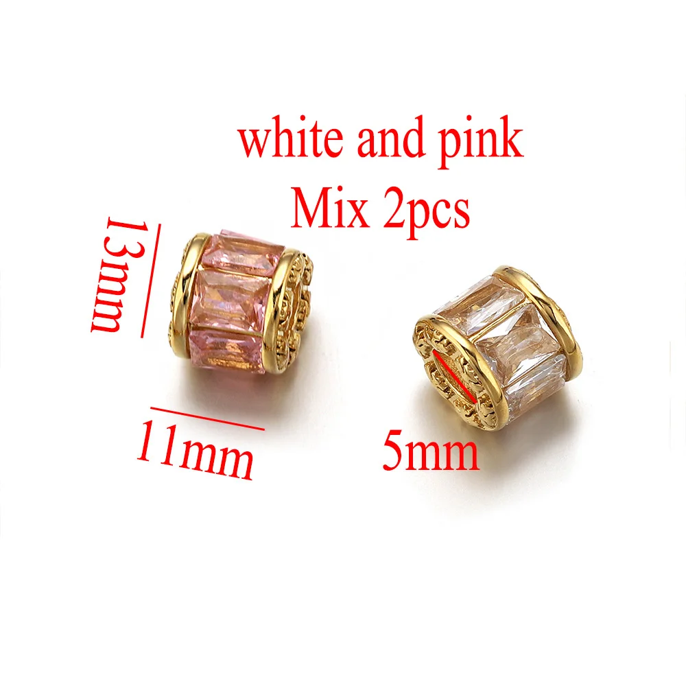 2/5pcs Stainless Steel Zircon Spacer Beads Large Hole Gold Plated Bead for DIY Vintage Jewelry Making Bracelet Necklace Supplies