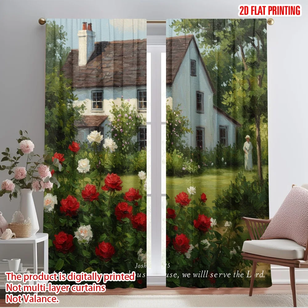 

2pcs 2D flat printing Window Treatment Curtains Joshua 24 15 Home Garden Roses 100% Polyester Without Electricity Festive
