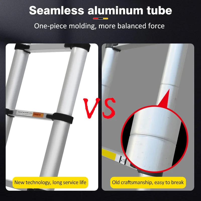 Aluminum Telescopic Extension Ladder 8.2FT A-Frame 2-in-1,Portable Multi-Purpose Folding with Balance Rod,8+8 Steps Adjustable