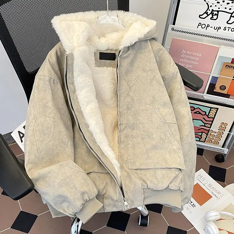 

American Sle Hooded Cotton Jaet Men's Heavyweight Pure Cotton Waed out Marble Pattern Warm Cotton Coat Outerwear