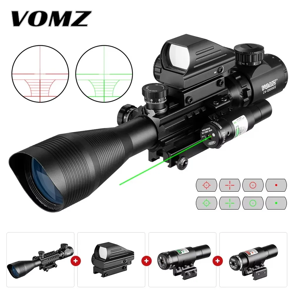 4-12x50 Scope Verlichte Rangefinder Rifle Holografische 4 Reticle Sight 20Mm Rode Grenn Laser Voor Jacht Riflescope