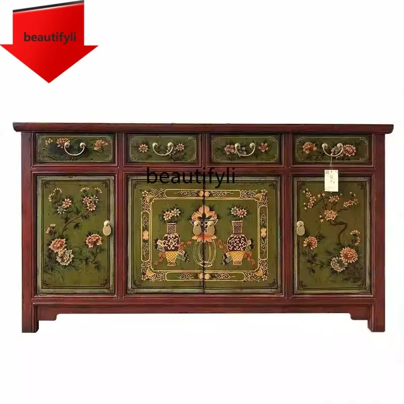 

A44Новая ретро-мебель в китайском стиле, расписанный вручную входной шкаф, старый ручной роспись, буфет для хранения, декоративный шкаф