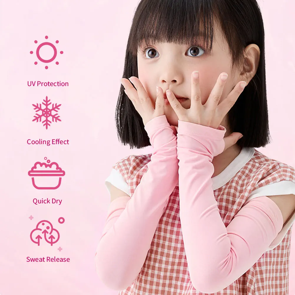 1 زوج الصيف التبريد واقي للذراع الأكمام بلون غطاء الأكمام في الهواء الطلق الشمس الأشعة فوق البنفسجية حماية القيادة الأنشطة الرياضية للأطفال #3