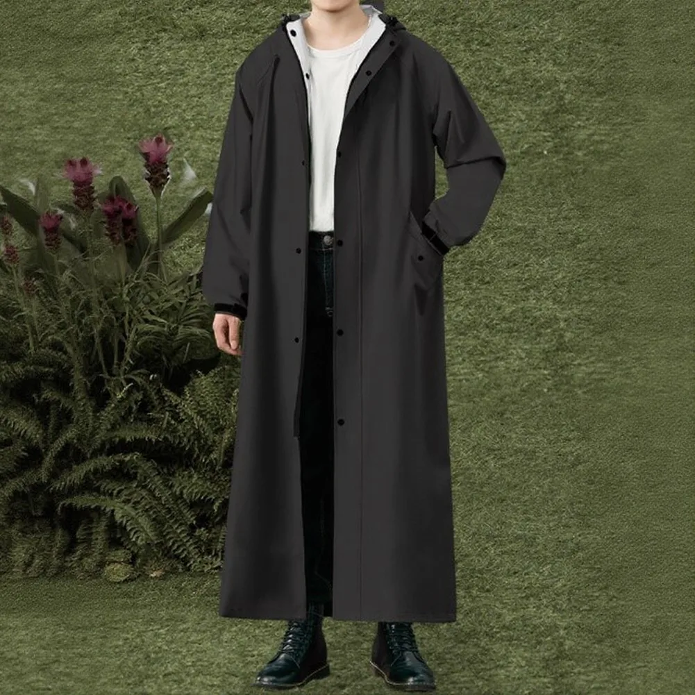 Reusable Adult Unisex Raincoat Long Sleeve Hooded Jacket Coat Thickened Polyester Mid Length Solid Color Daily Use