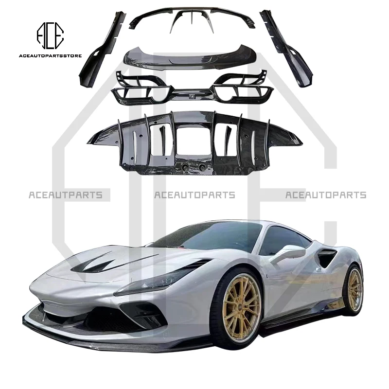 For Ferrari F8 1016 Style Body Kit Carbon Fiber Car Bumper Front Lip Splitter Canards Auto Parts