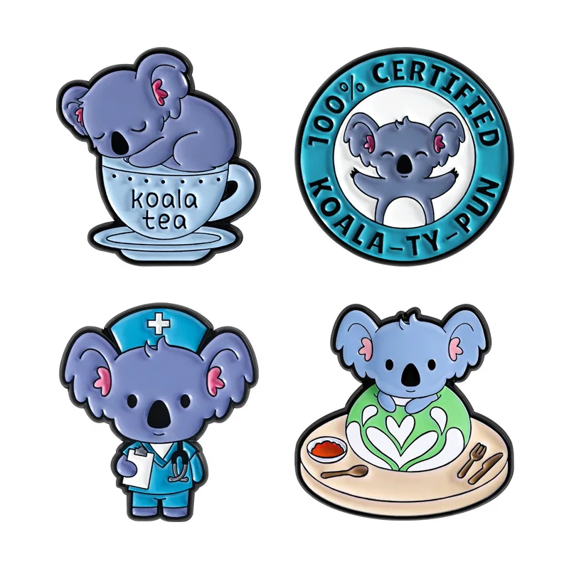 4Pcs Cute Koala Enamel Pins Set  Australian Bear Metal Lapel Brooch Badge Backpack Scrub Novelty Jewelry Gift For Koala Lovers view 3