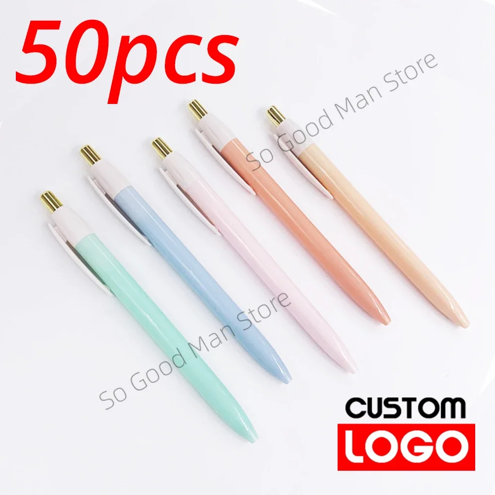 

50pcs/lot Pressed Plastic Custom Ballpoint Pens Business Gifts Advertising School Exams Stationery Signature Pens Wholesale