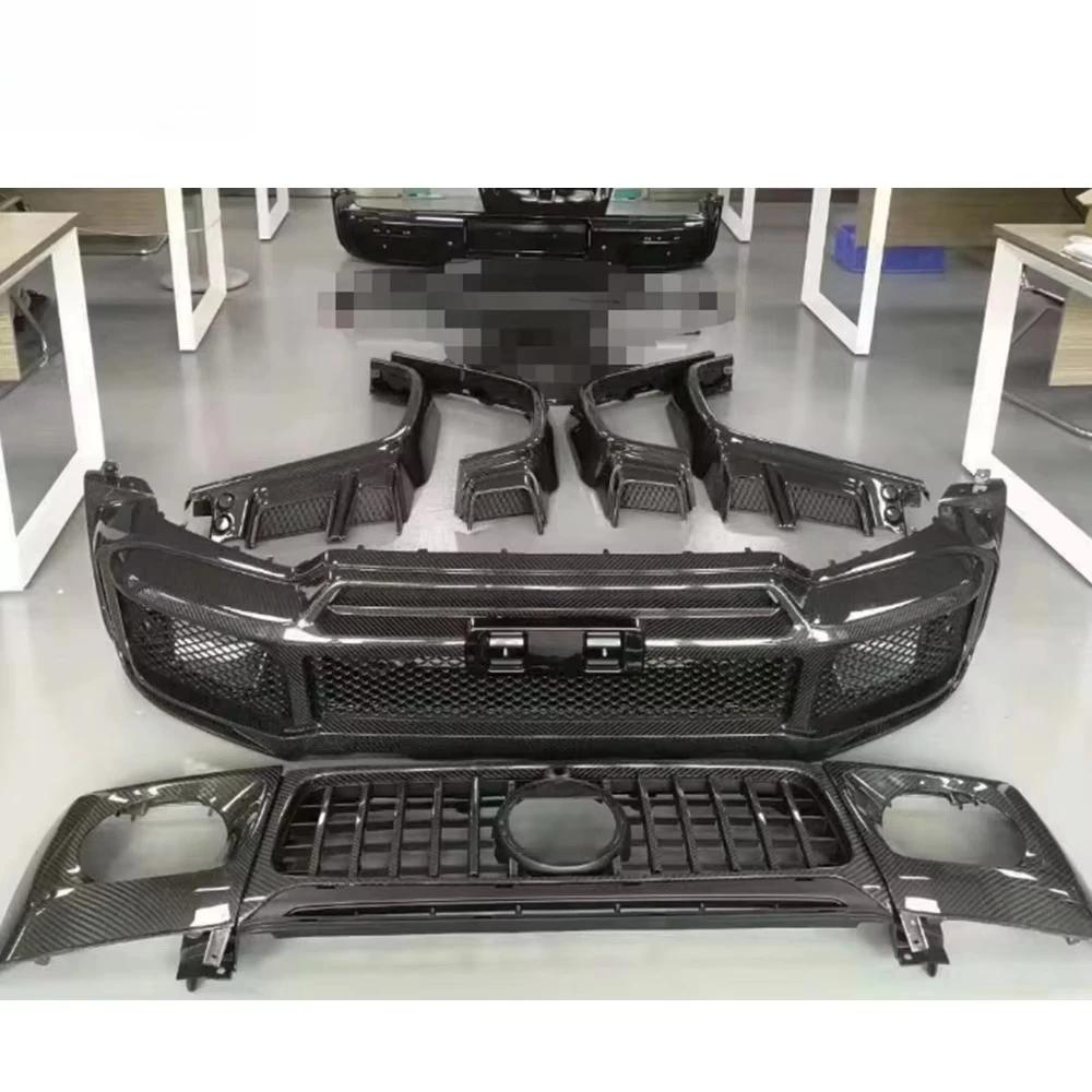 G CLASS W464 G500 G63 G400 Car Facelift Tuning Set Grille + Headlight Covers Center Grill Head Lamp Covers Carbon Black 3