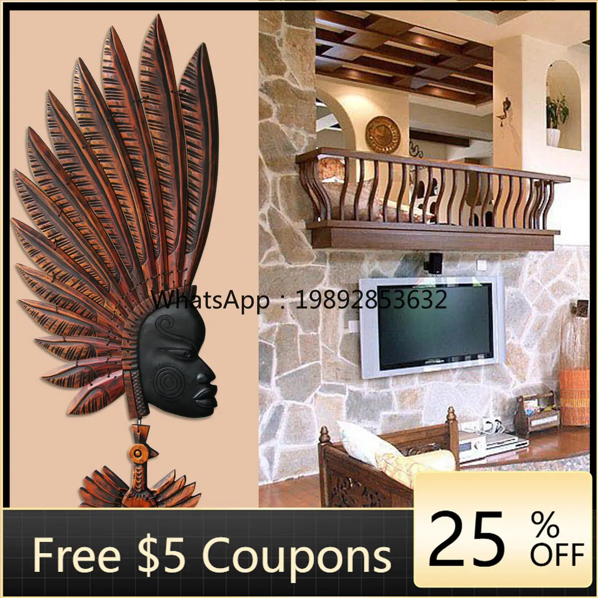 

Solid wood pendant totem wall hanging African character wall decoration soft decoration living room wall decoration crafts