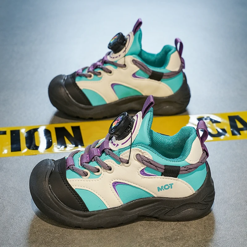 Autumn New Kids Tennis Shoes Toes Capped Rotating Button Boys Girls Casual Shoes Soft Bottom Children Sports Shoes Size 26-37