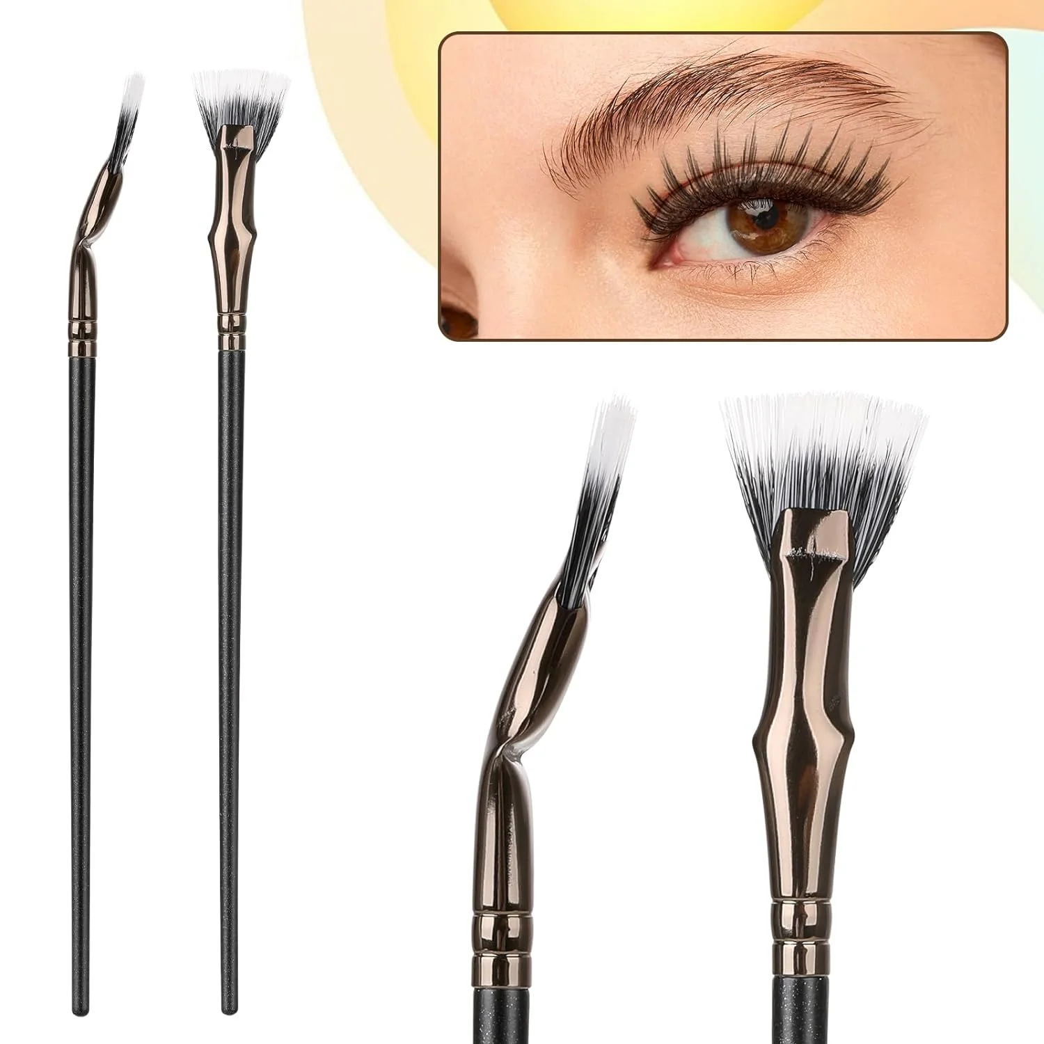 Pinceaux coudés polyvalents et élégants en forme d'éventail offrant des looks parfaits des cils et des sourcils – Idéal pour les maquilleurs professionnels et