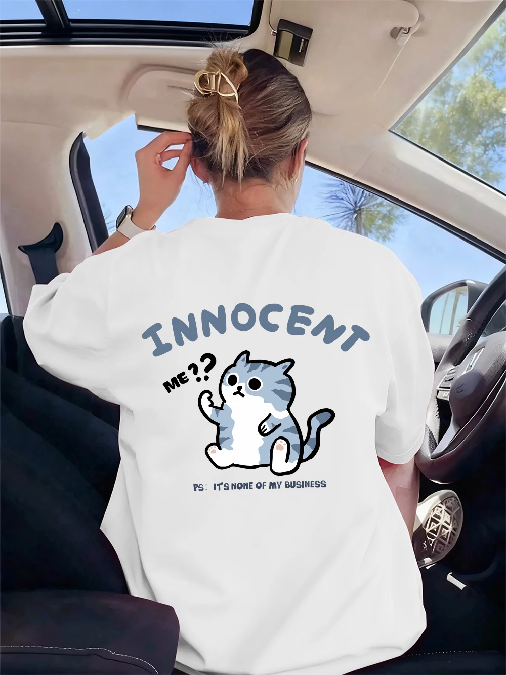 

It'S None Of My Business Cat Printed T-Shirt Womens Casual Soft Short Sleeve T Shirts Loose O-Neck Tops Summer All-Match Clothes