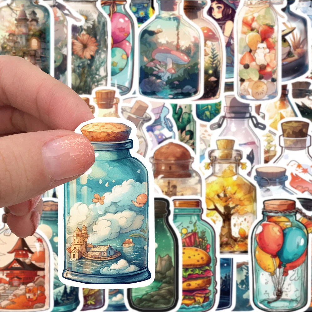 10/30/50PCS Vintage INS Style Bottle World Cartoon Aesthetic Stickers Decals Waterproof Kawaii Anime Decoration Sticker Kids Toy