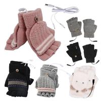 Knitted Thick Thermal Half Finger Gloves USB 2.0 Powered Knitting Fingerless Mittens Warm Wool Driving Winter Fingerless Gloves