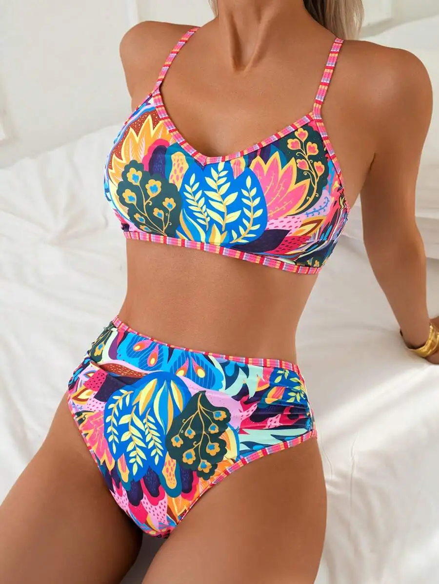 

Womens High Waist Bikini Set With Floral Print Summer Swimwear