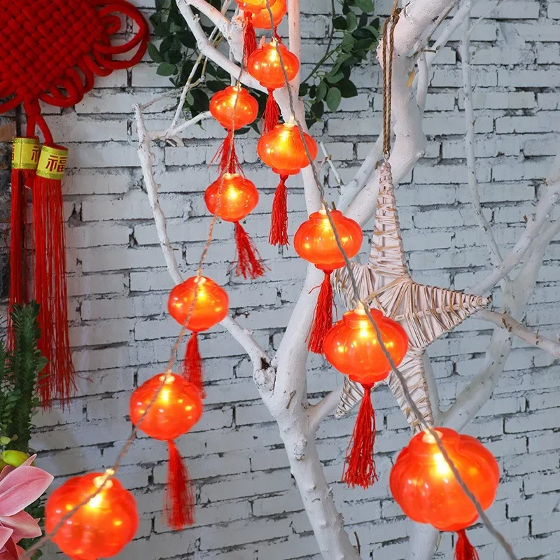 2m LED Holiday Garland Lights USB & Battery Powered Red Lantern Lamp for New Year Festival Decoration String Night Lightings