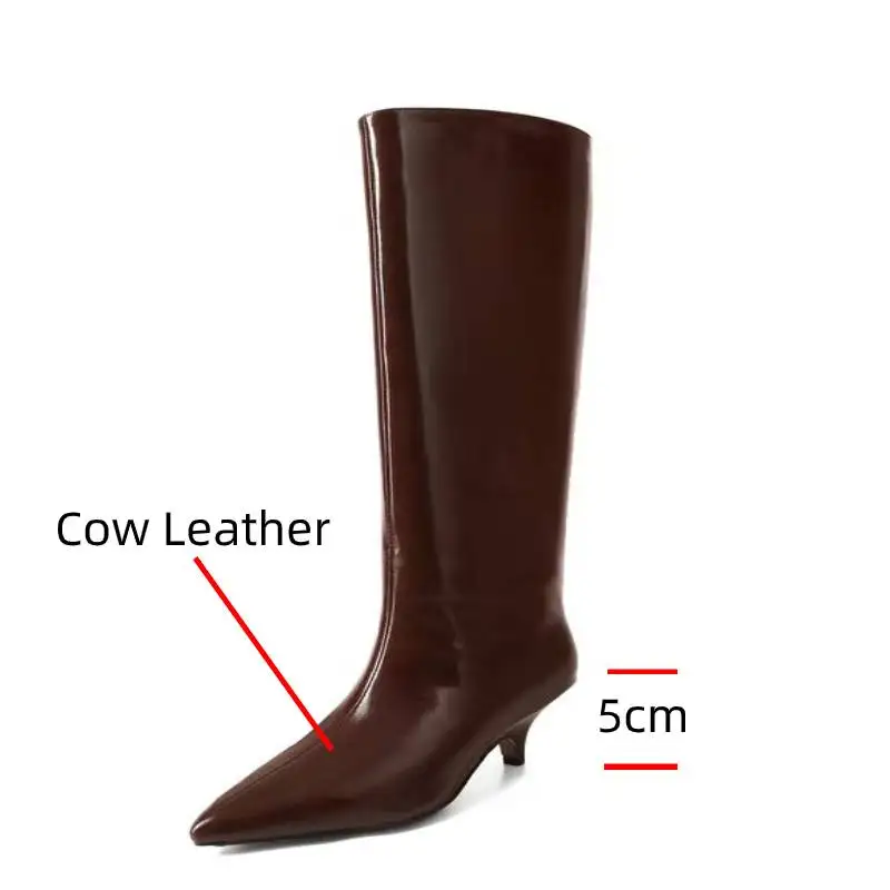 Dilalula Big Size Genuine Leather Knee High Boots Women Fashion Pointed Toe Slip On Thin High Heels Party Dating Long Boots 2025